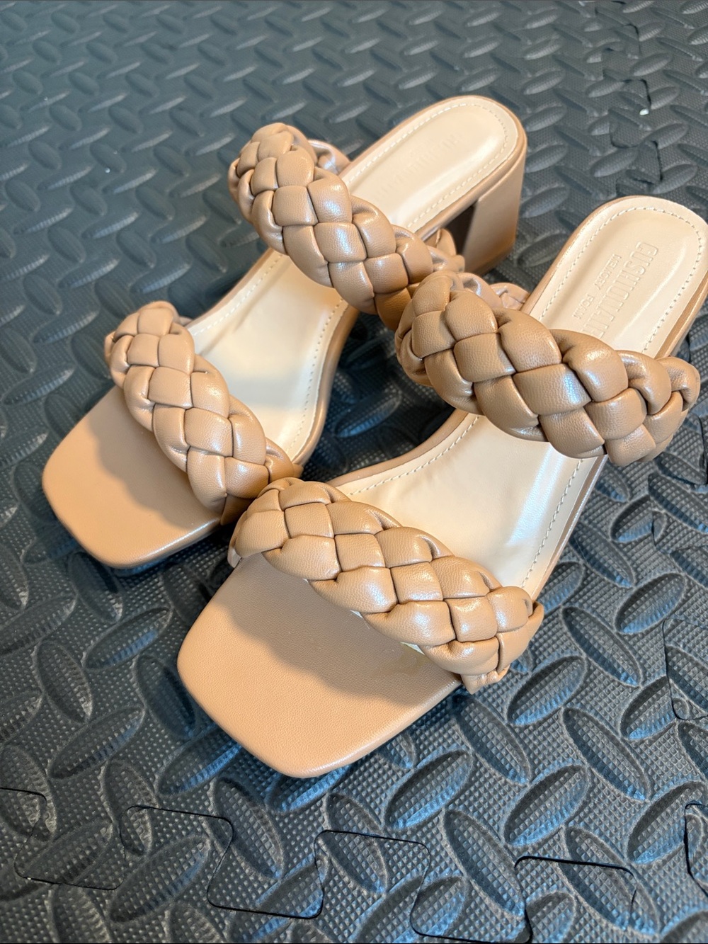 Cushionaire Memory Foam  - Braided Double-Strap Block Heel Sandals - Beige